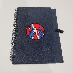 Blue glittery denim Peace lined notebook